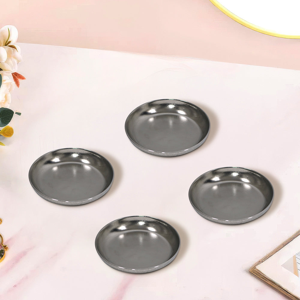 Iron Set of 4 Silver Metal Round Coasters