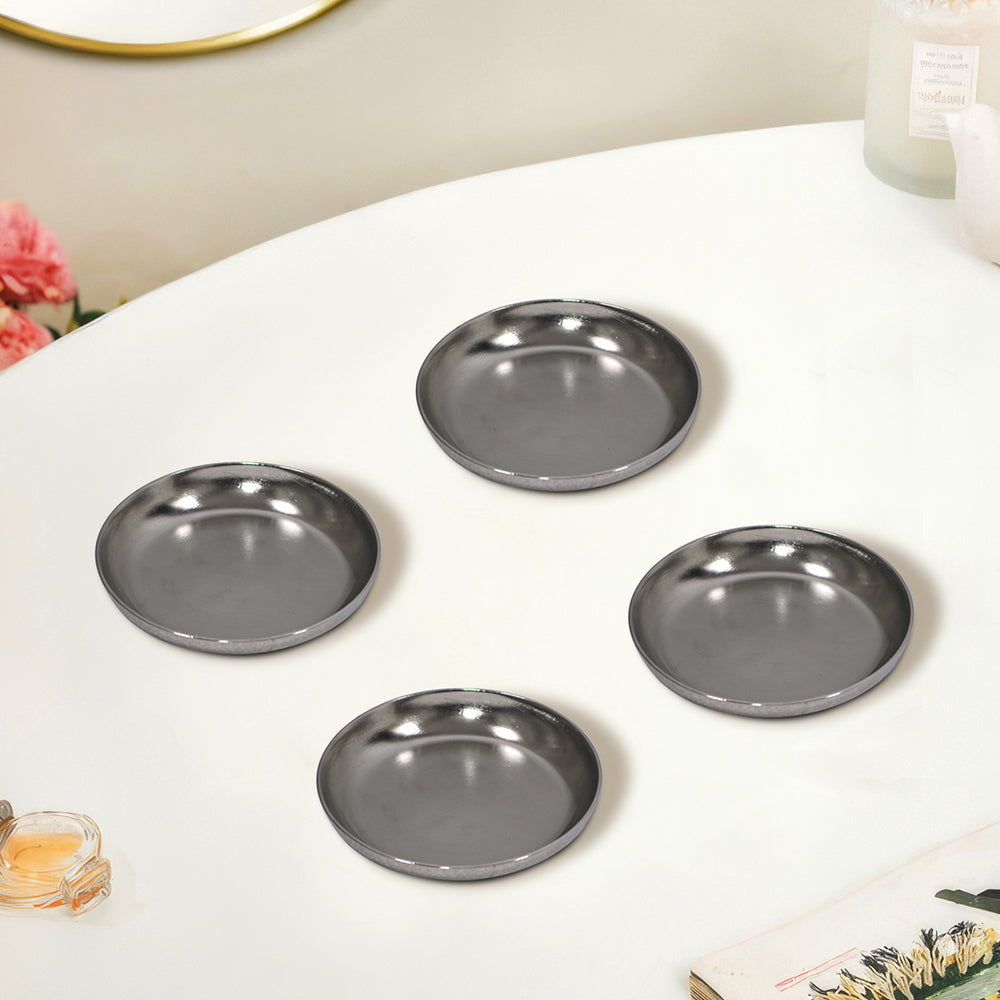 Iron Set of 4 Silver Metal Round Coasters