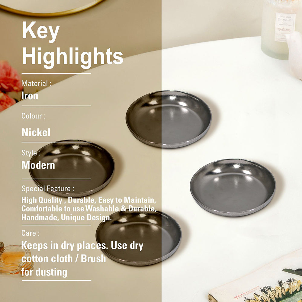 Iron Set of 4 Silver Metal Round Coasters