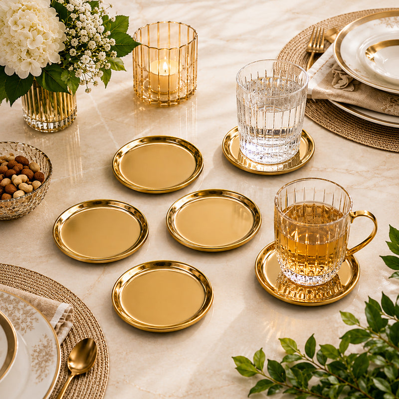 Metal Coaster, Set Of 6 - Gold