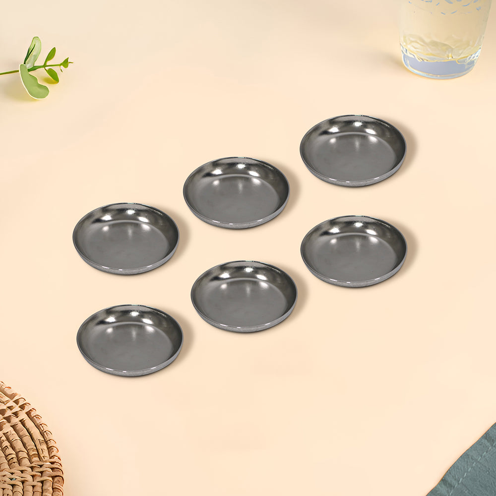 Iron Set of 6 Silver Metal Round Coasters