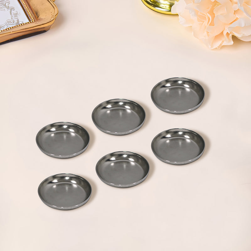 Iron Set of 6 Silver Metal Round Coasters