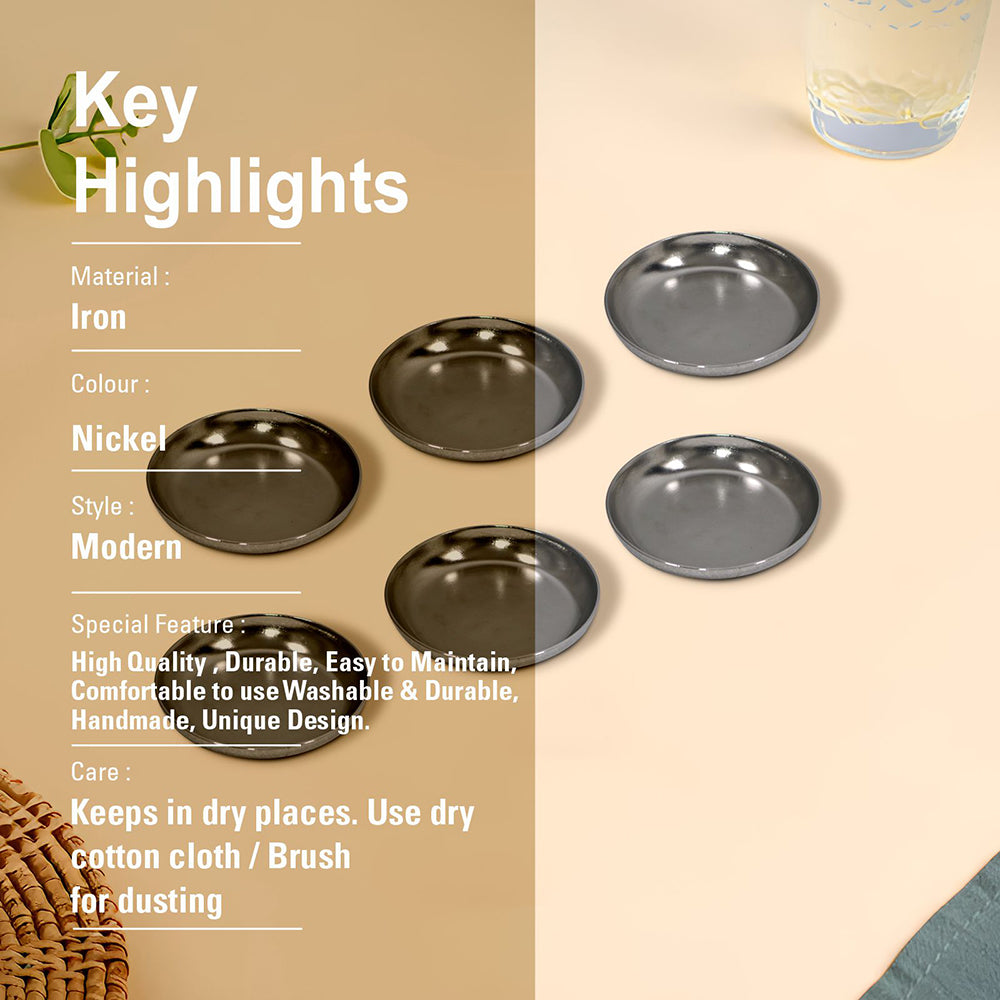 Iron Set of 6 Silver Metal Round Coasters