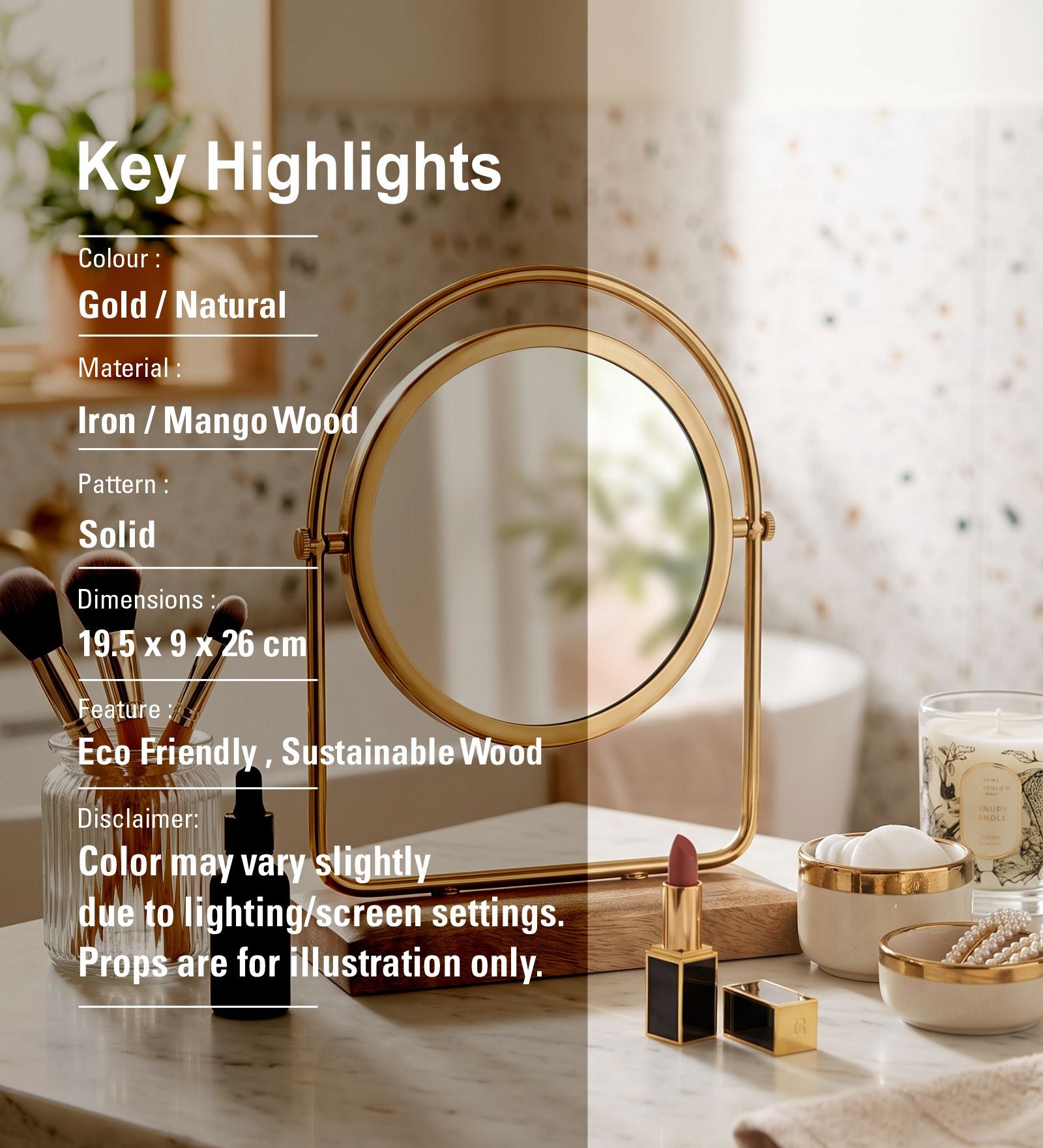Wooden Vanity Mirror - Gold
