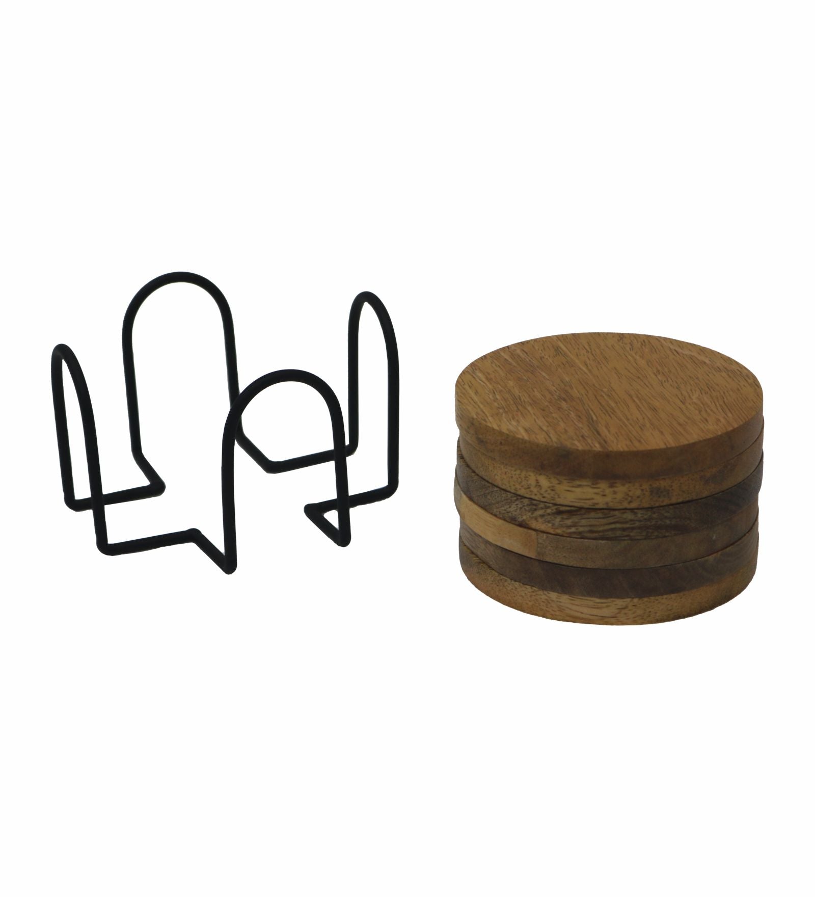 Wooden Coasters With Stand, Pack Of 6 - Natural