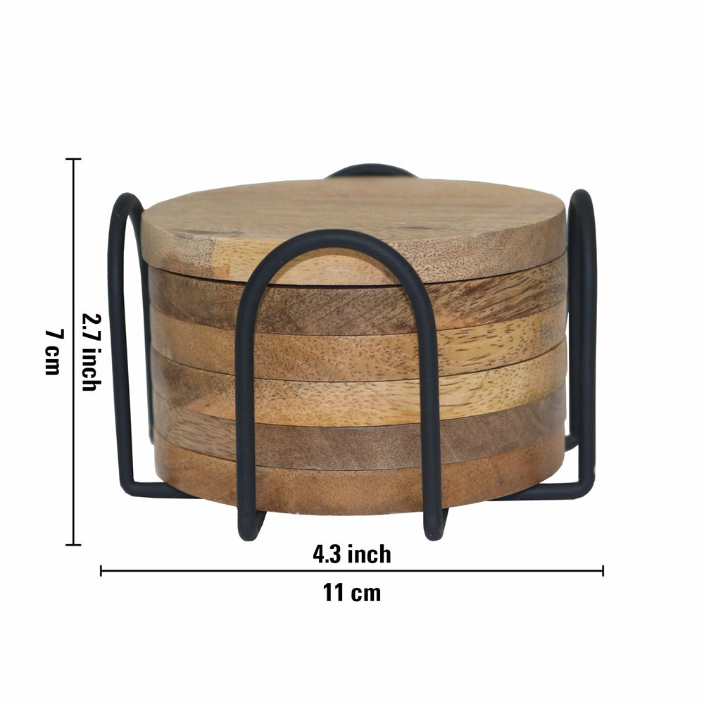Elegant Iron Stand With Wooden Coaster For Home , Office Pack Of Six Coaster