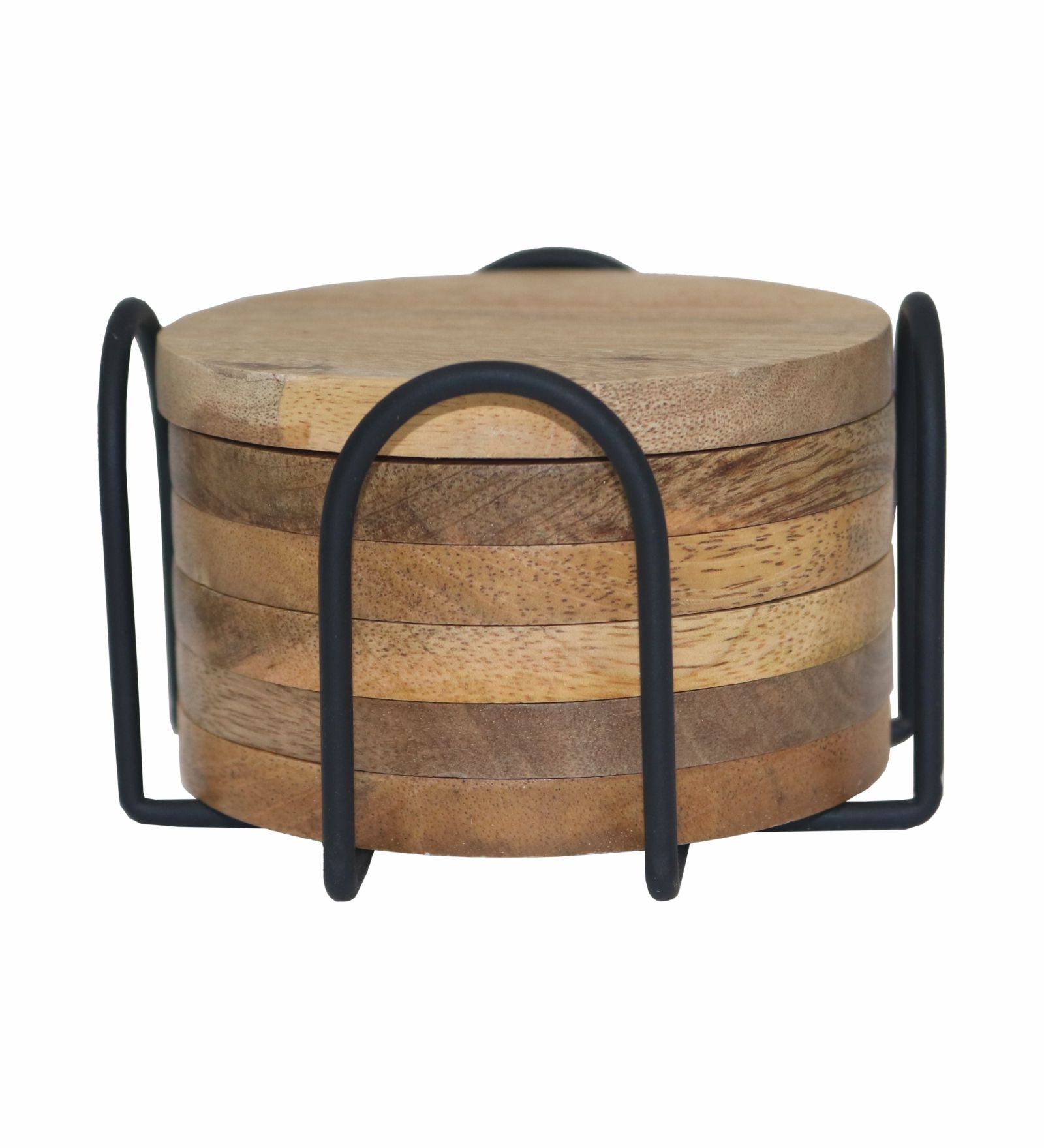 Wooden Coasters With Stand, Pack Of 6 - Natural