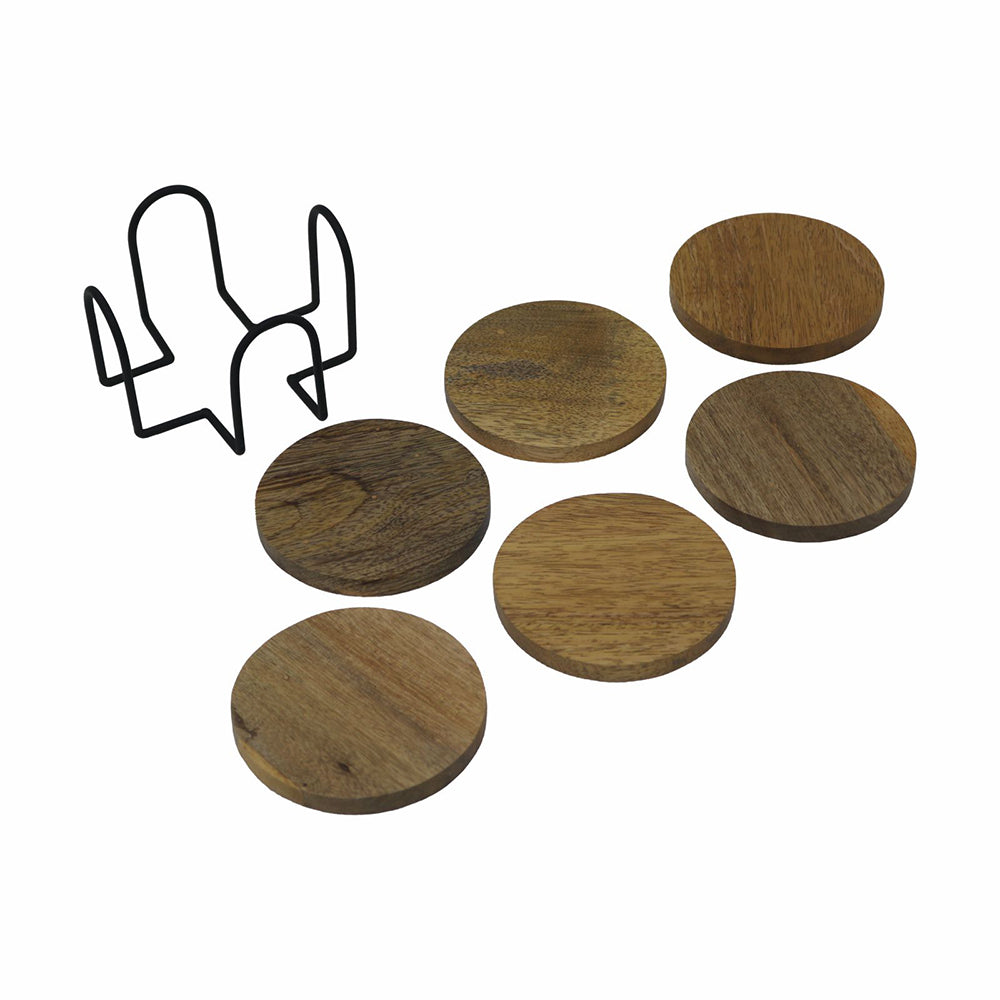 Elegant Iron Stand With Wooden Coaster For Home , Office Pack Of Six Coaster