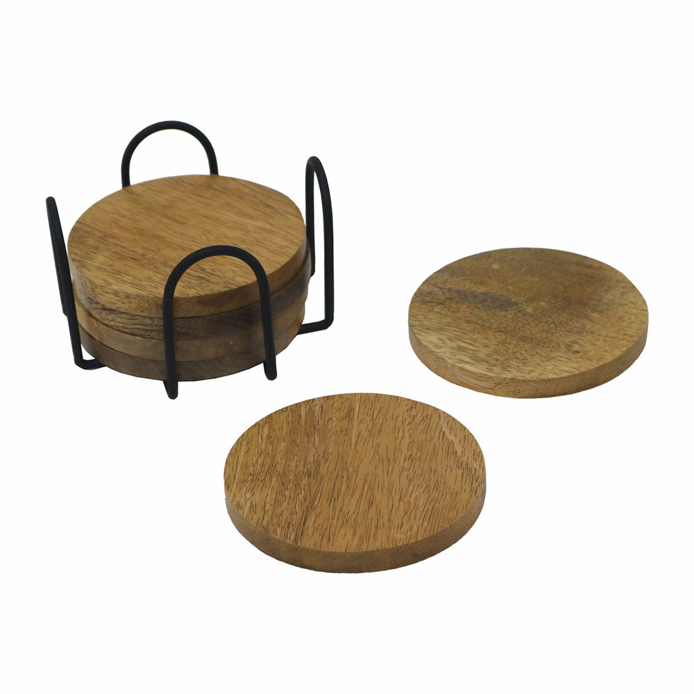 Elegant Iron Stand With Wooden Coaster For Home , Office Pack Of Six Coaster