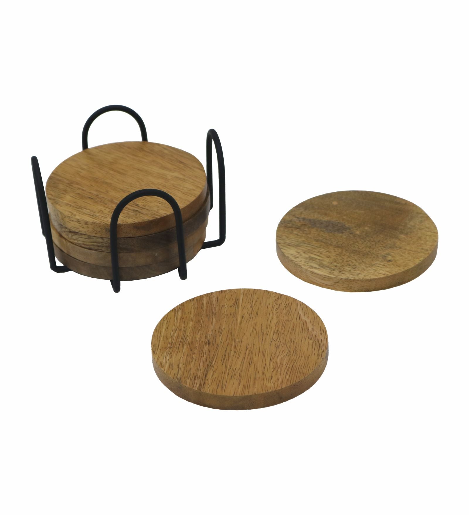 Wooden Coasters With Stand, Pack Of 6 - Natural