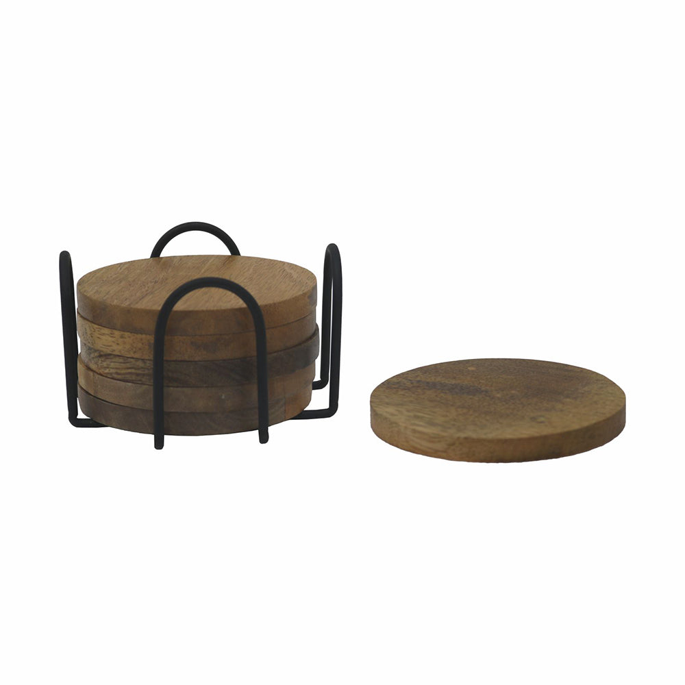 Elegant Iron Stand With Wooden Coaster For Home , Office Pack Of Six Coaster