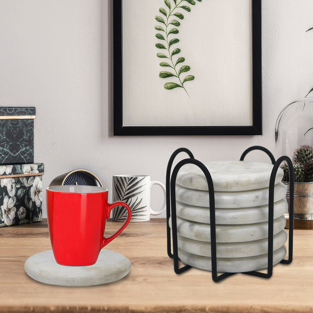 Elegant Iron Stand With Marble Coaster For Home , Office Pack Of Six Coaster
