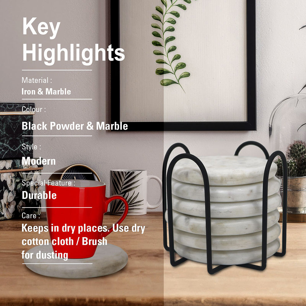 Elegant Iron Stand With Marble Coaster For Home , Office Pack Of Six Coaster