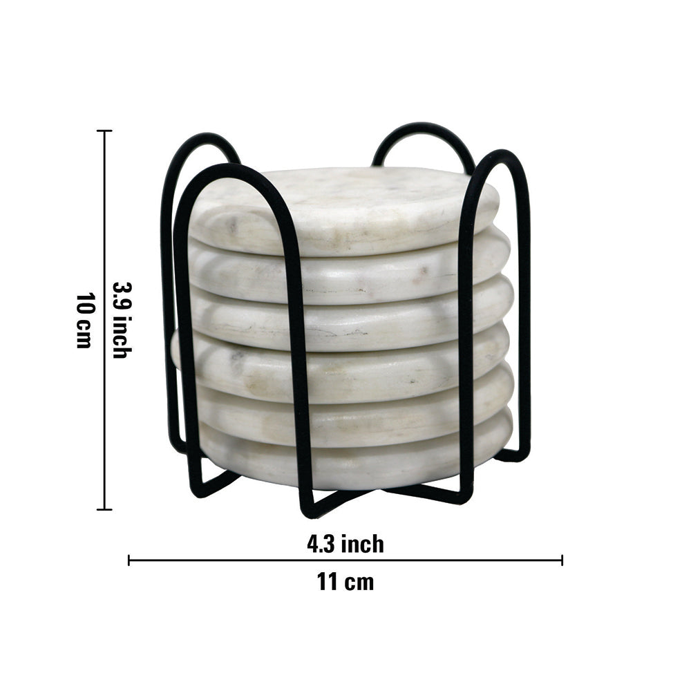 Elegant Iron Stand With Marble Coaster For Home , Office Pack Of Six Coaster