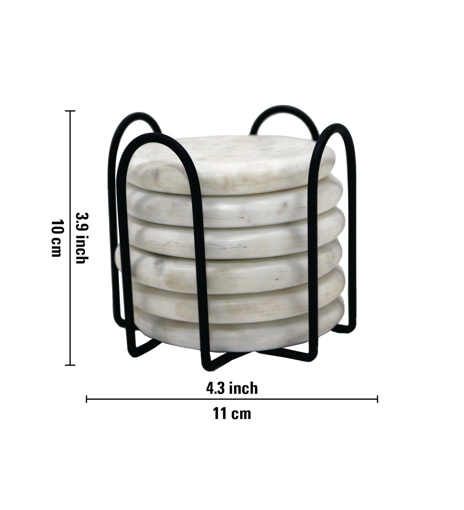 Marble Coasters With Metal Stand, Pack Of 6 - White