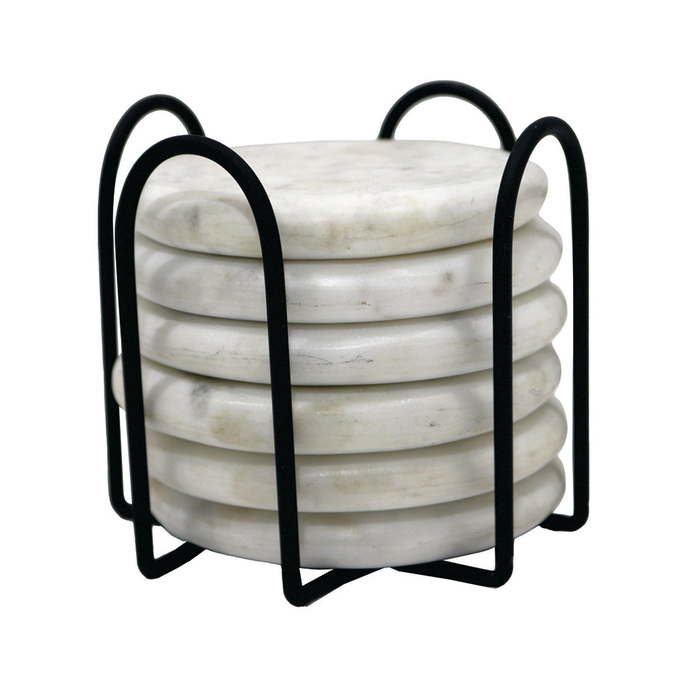 Elegant Iron Stand With Marble Coaster For Home , Office Pack Of Six Coaster