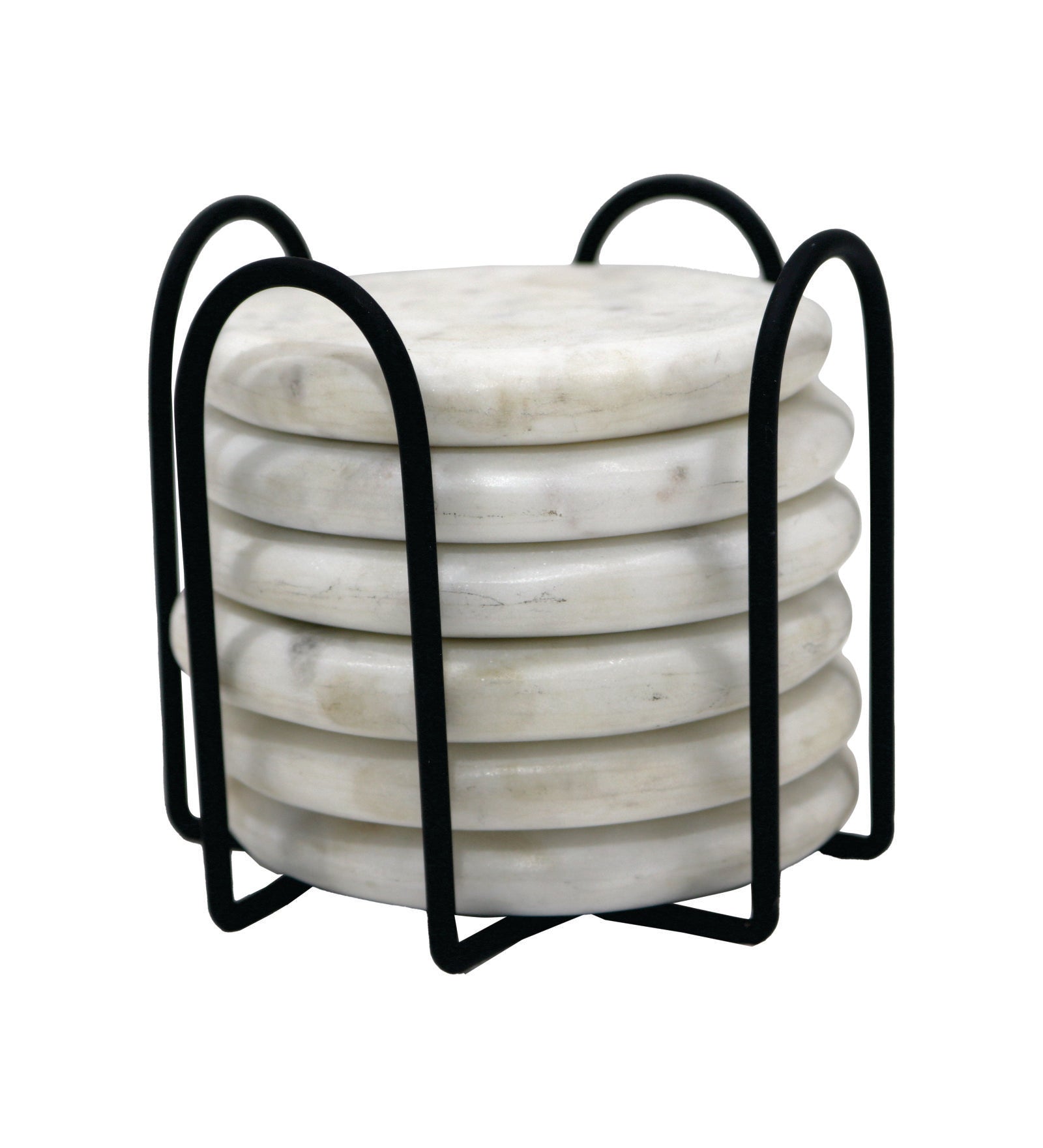 Marble Coasters With Metal Stand, Pack Of 6 - White