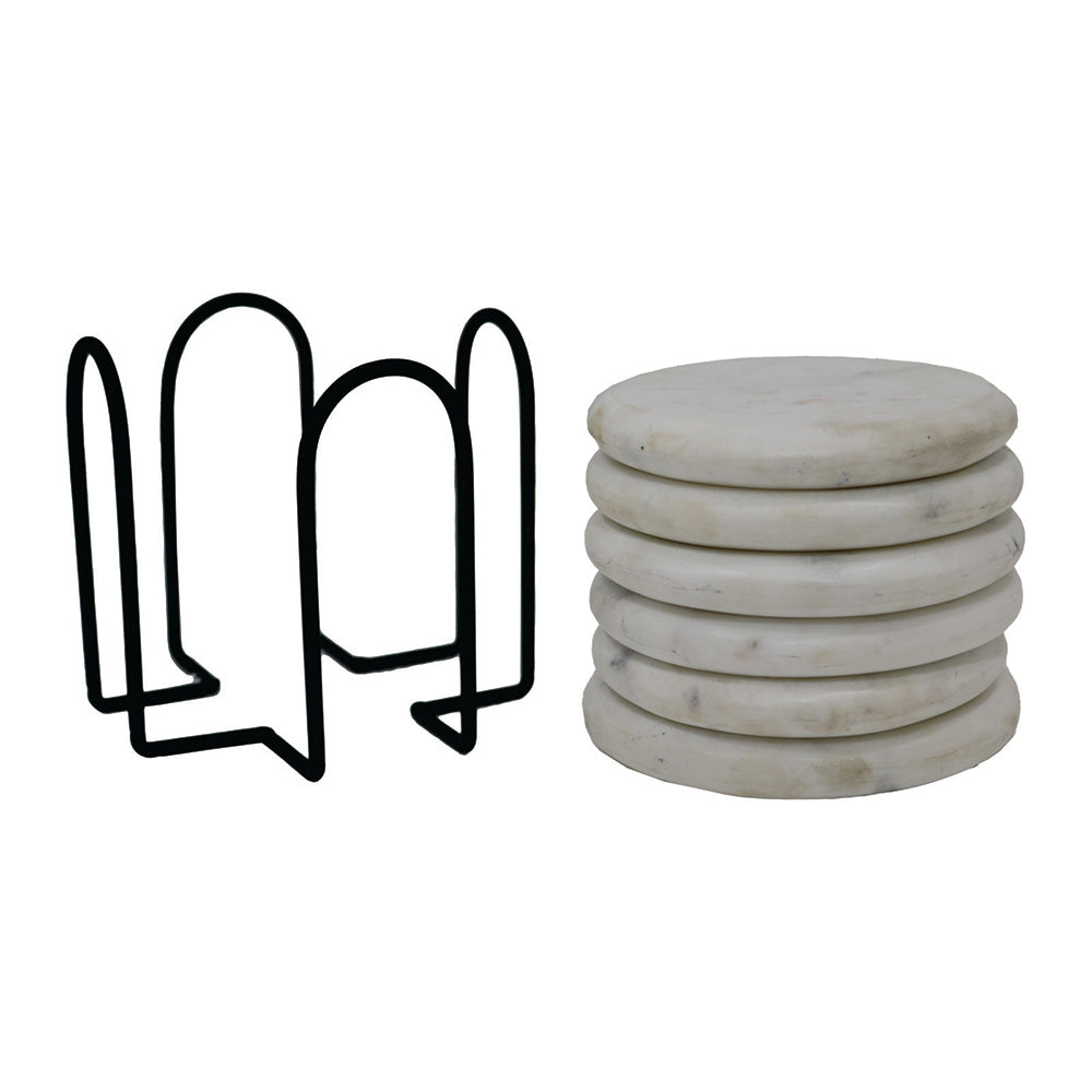 Elegant Iron Stand With Marble Coaster For Home , Office Pack Of Six Coaster