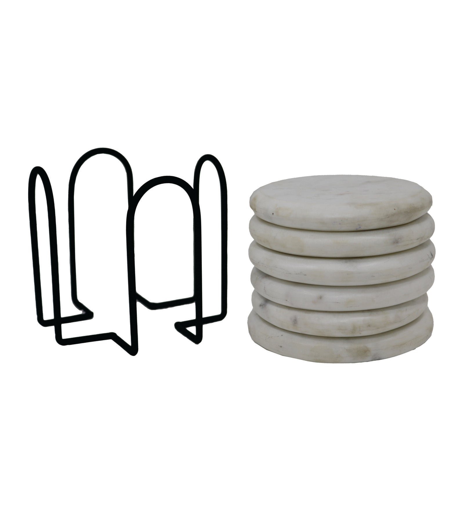 Marble Coasters With Metal Stand, Pack Of 6 - White