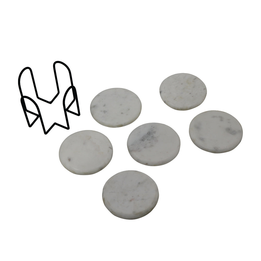 Elegant Iron Stand With Marble Coaster For Home , Office Pack Of Six Coaster