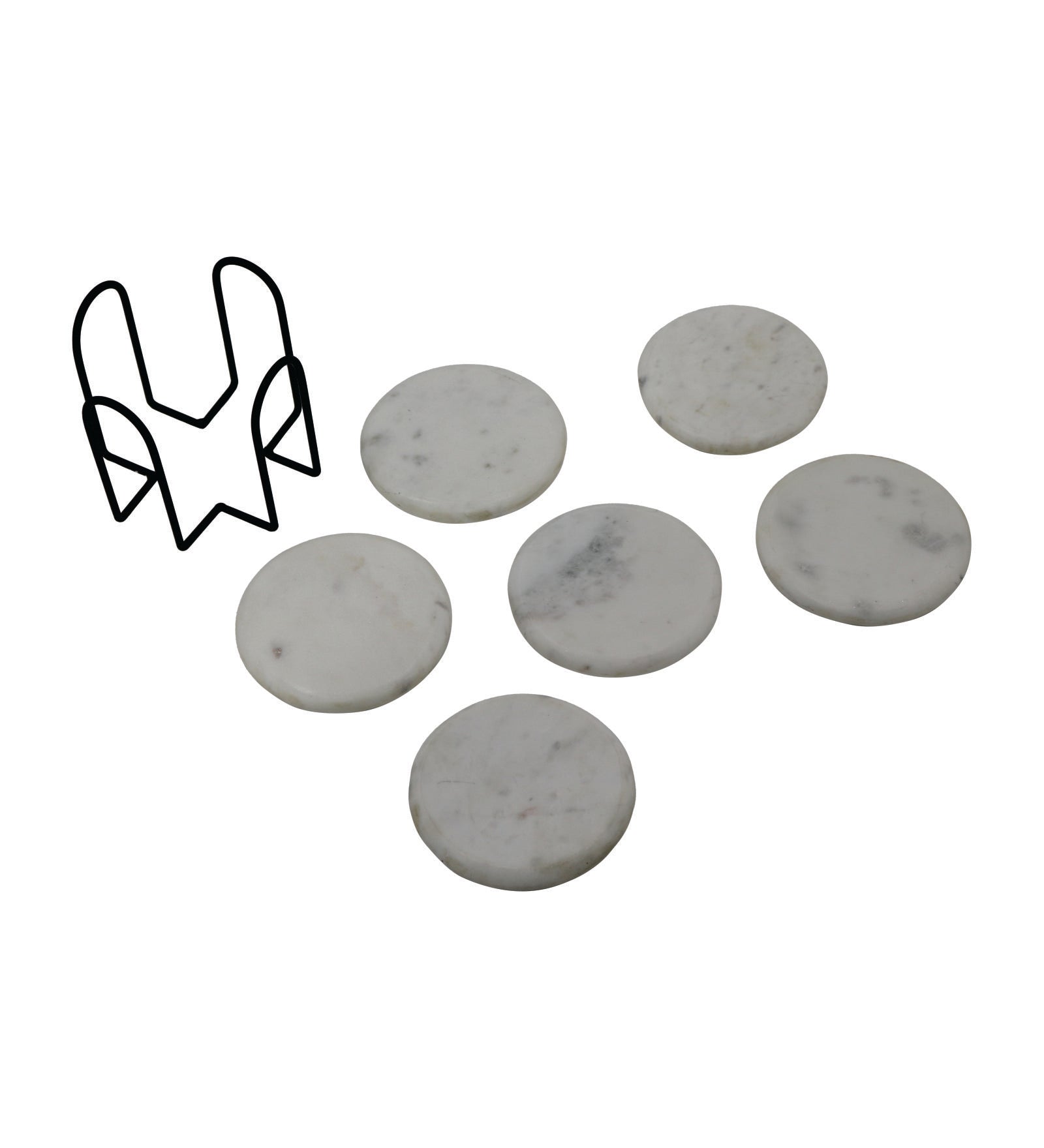 Marble Coasters With Metal Stand, Pack Of 6 - White