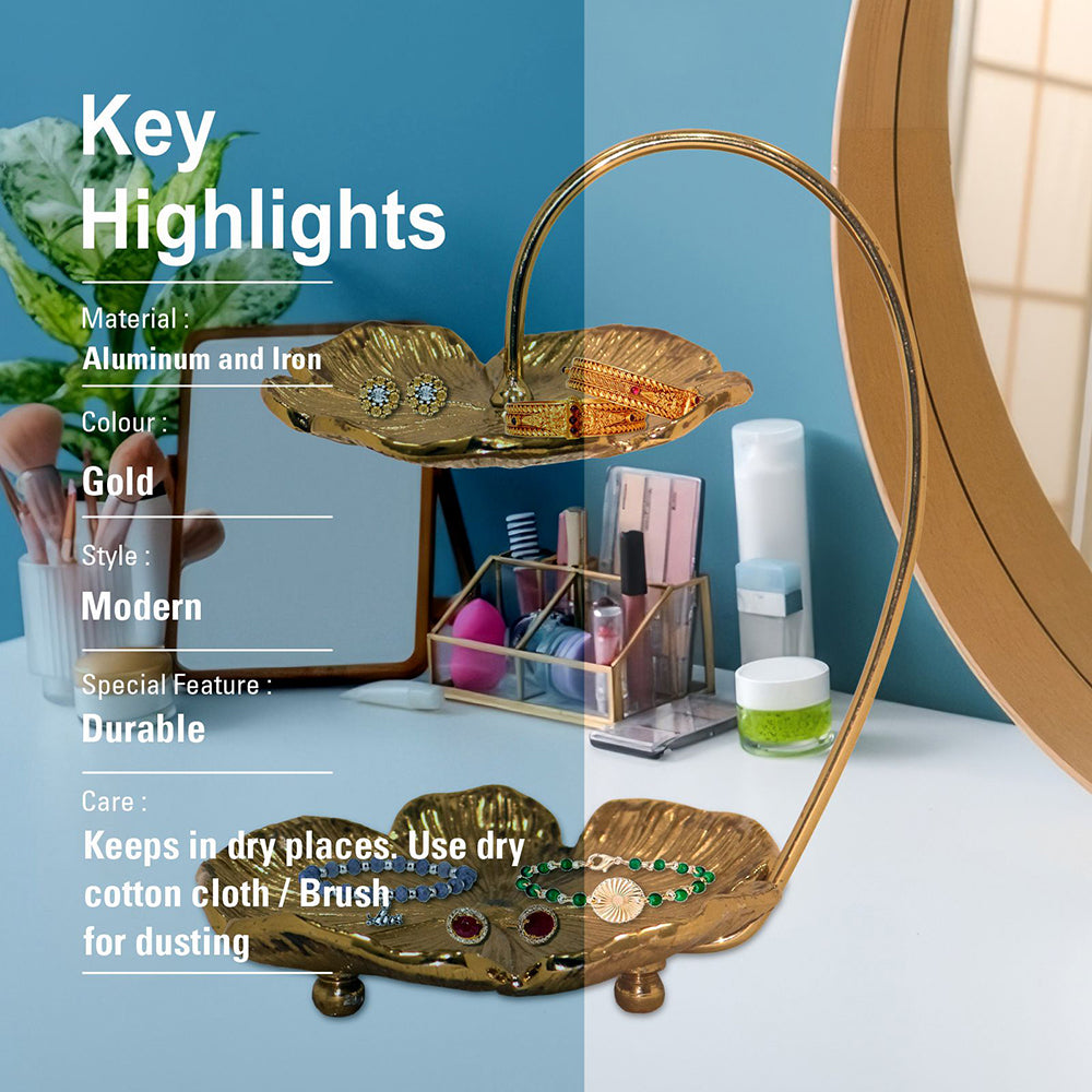 2 Tier Metal Jewellery Organiser - Gold