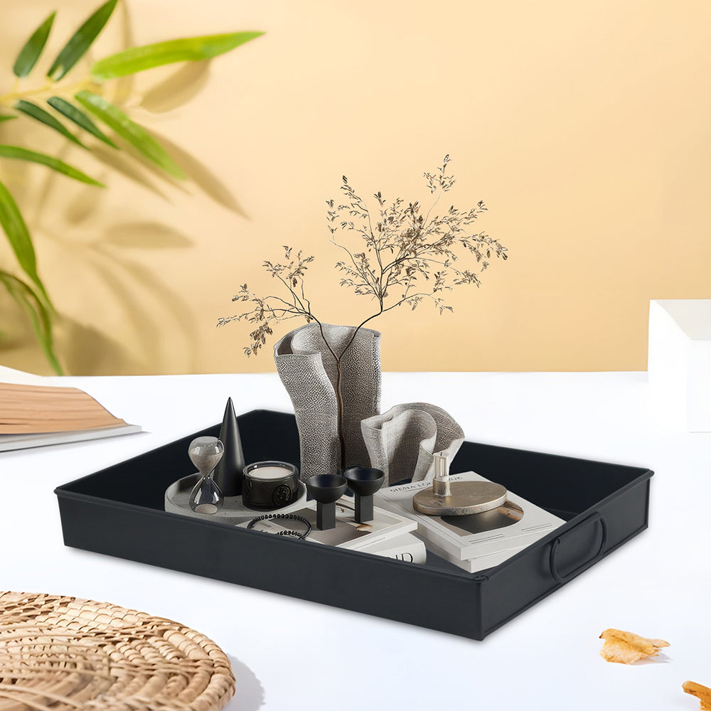 Iron Rectangle Black Designer Serving Tray For Kitchen , Office