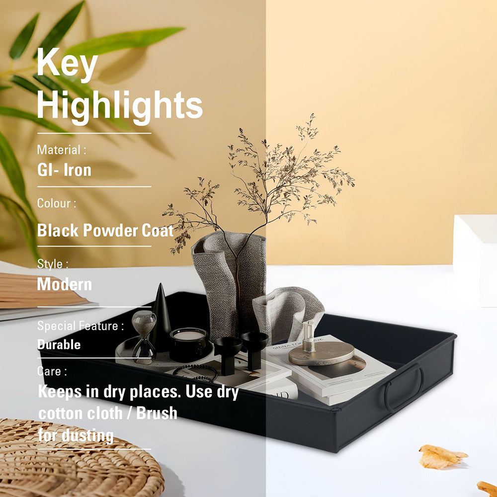 Iron Rectangle Black Designer Serving Tray For Kitchen , Office