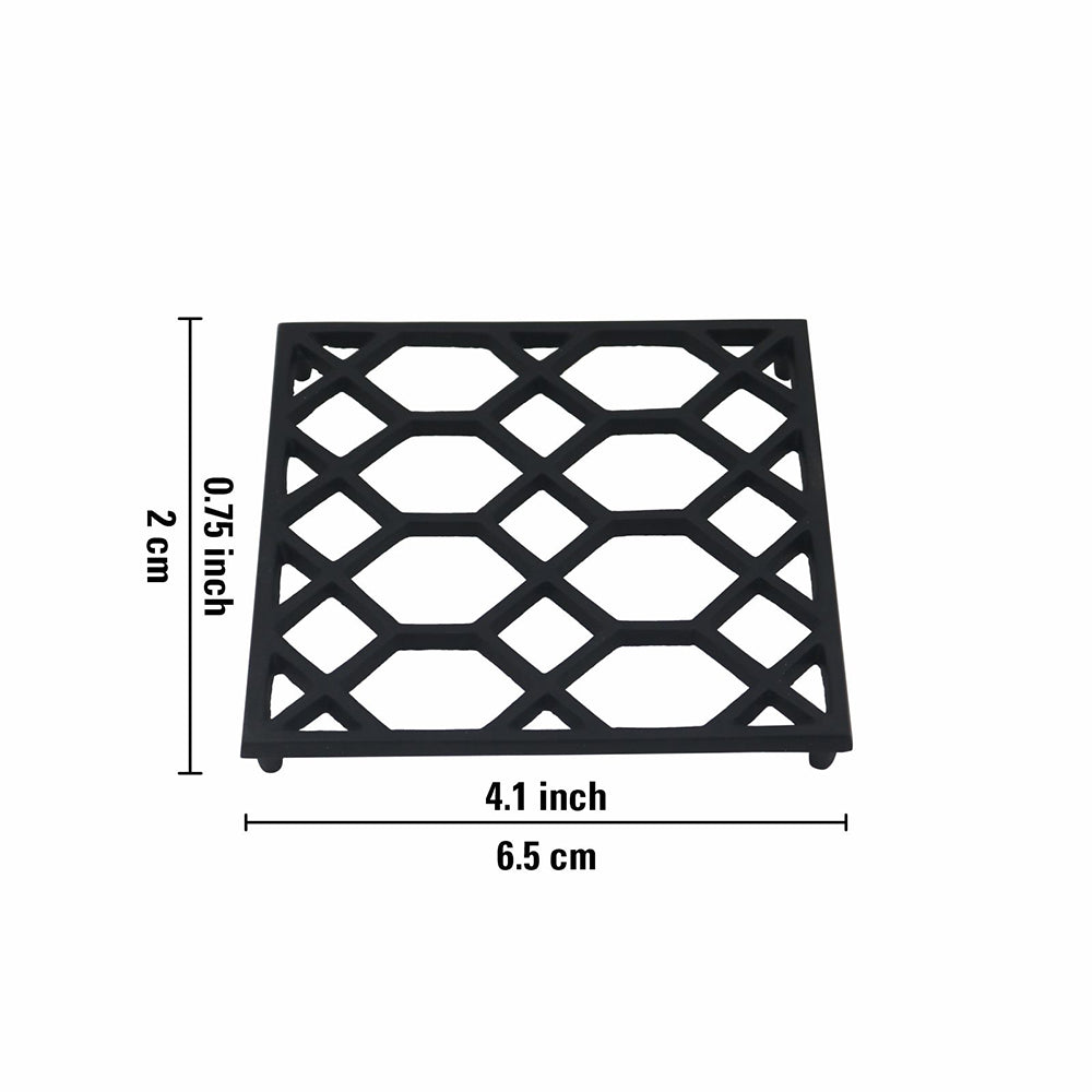 Metal Square Non-Slip Dining Place Matt Black Finish Trivet For Kitchen ( Pack of 1 )
