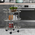 Kitchen Cart 3-Tier Revolving Multipurpose Kitchen Cart with Wheels | Silver Steel Kitchen Trolley