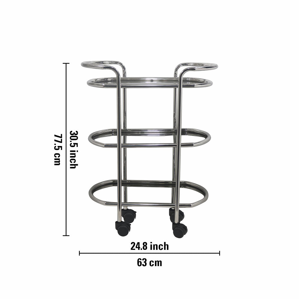 Kitchen Cart 3-Tier Revolving Multipurpose Kitchen Cart with Wheels | Silver Steel Kitchen Trolley