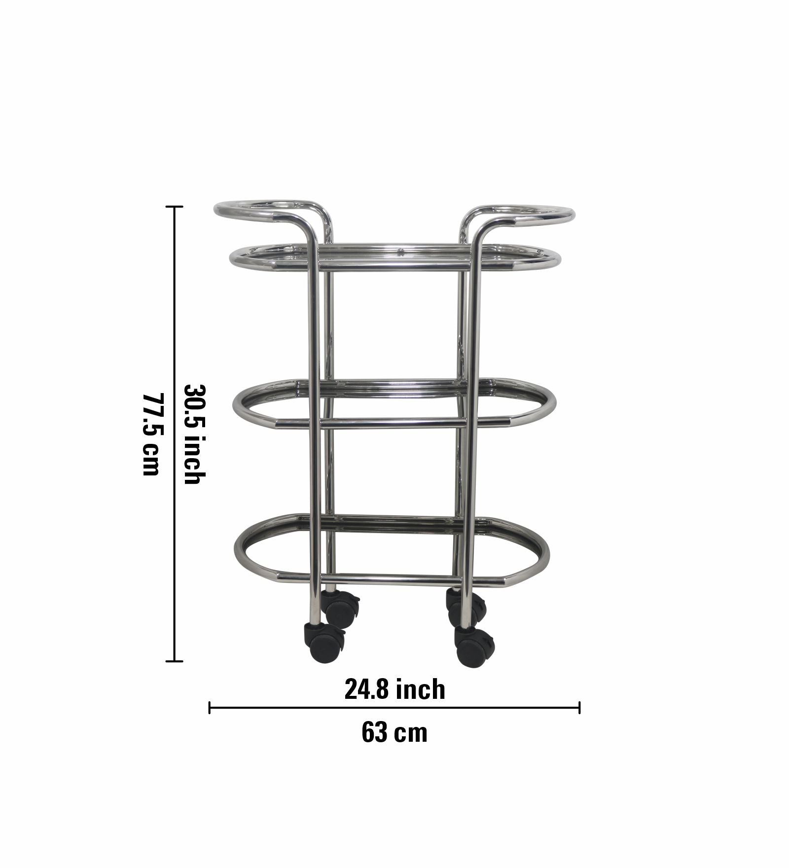 Metal 3 Tier Serving Trolley, Oval - Silver