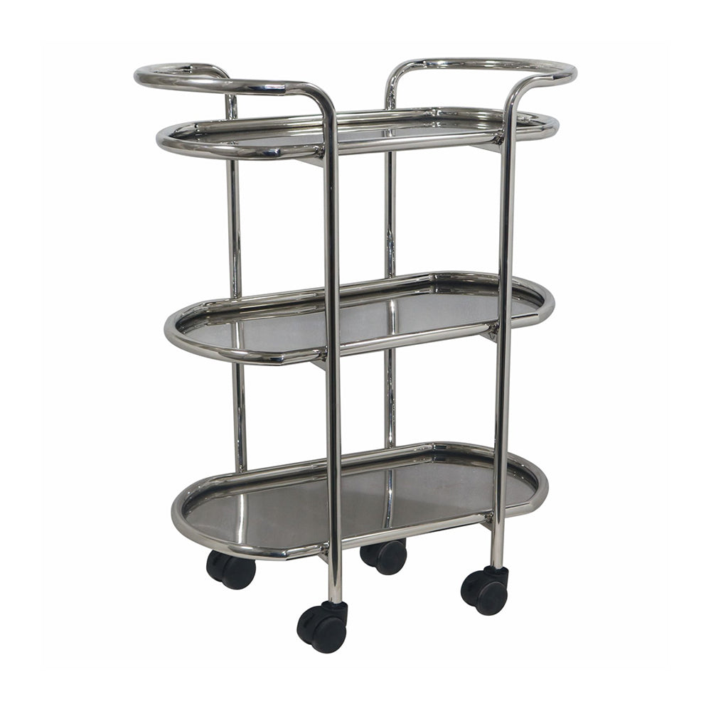 Kitchen Cart 3-Tier Revolving Multipurpose Kitchen Cart with Wheels | Silver Steel Kitchen Trolley