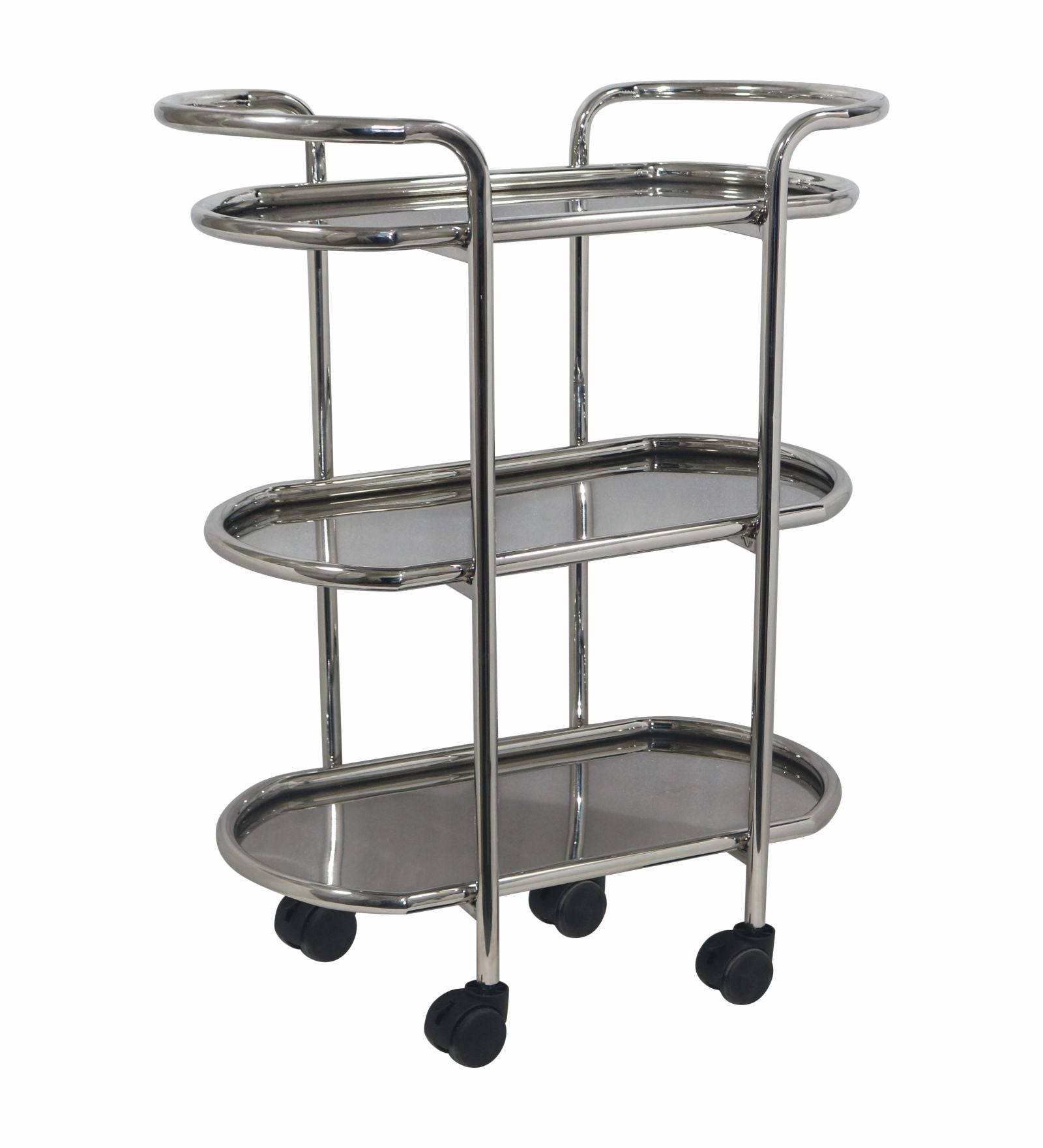 Metal 3 Tier Serving Trolley, Oval - Silver
