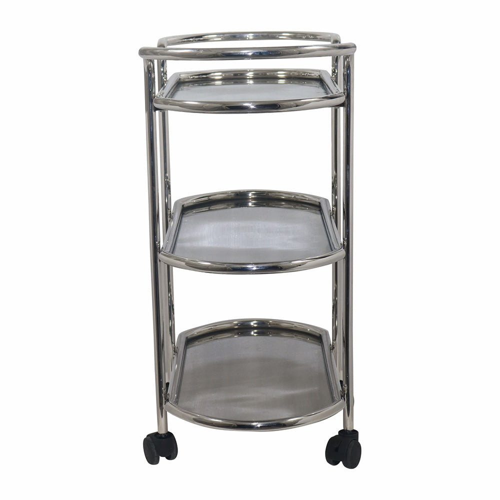 Kitchen Cart 3-Tier Revolving Multipurpose Kitchen Cart with Wheels | Silver Steel Kitchen Trolley