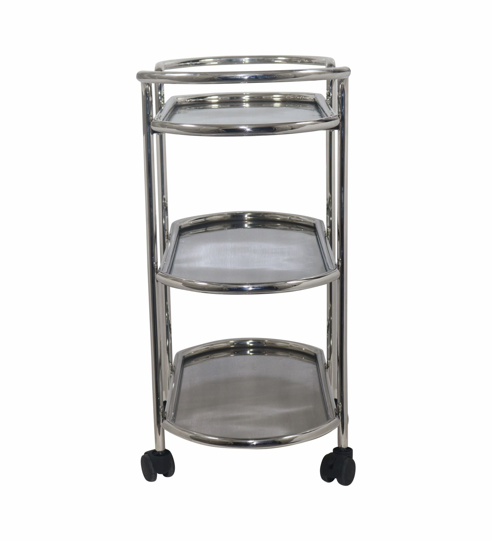 Metal 3 Tier Serving Trolley, Oval - Silver
