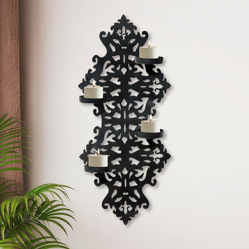 Ornate Metal Tea Light Holder - Black