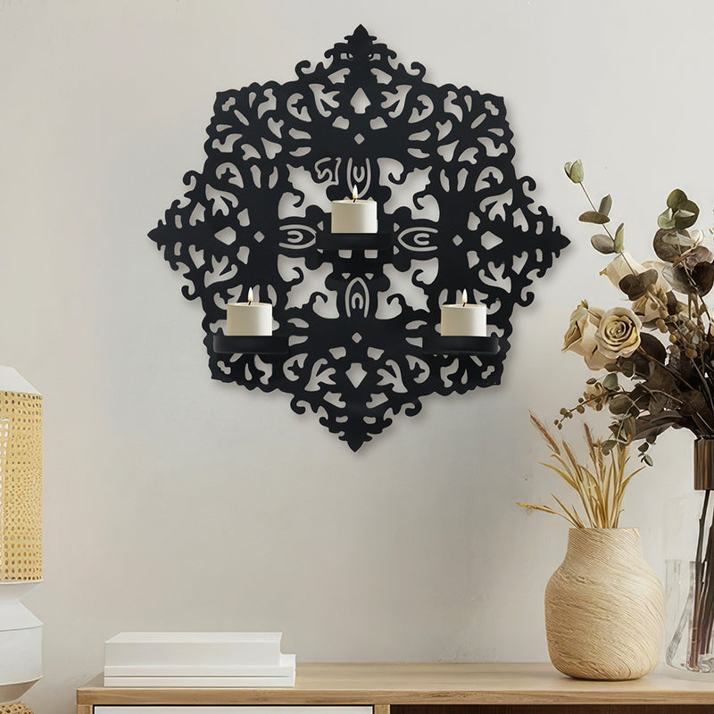 Wall Hanging Metal Tea Light Holder - Black