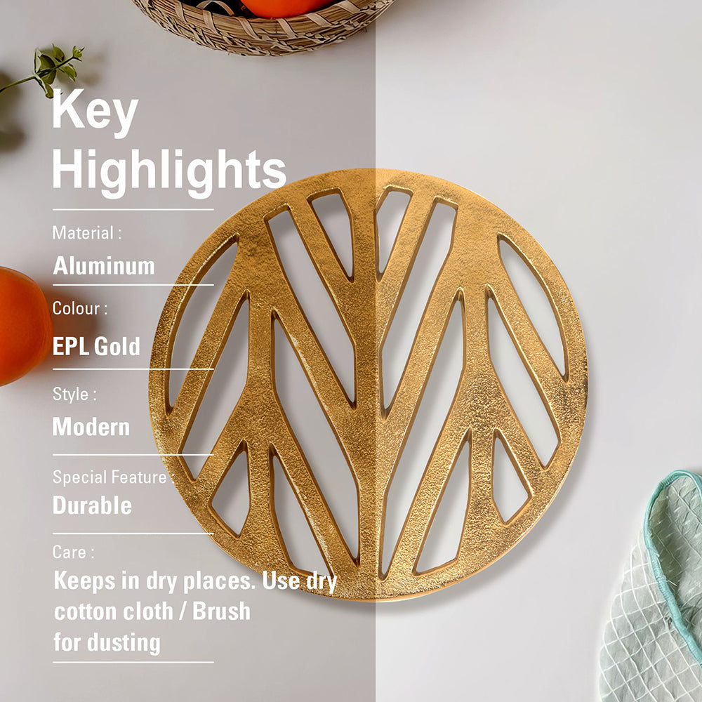 Metal Round Non-Slip Dining Place Gold Finish Trivet For Kitchen ( Pack of 1 )