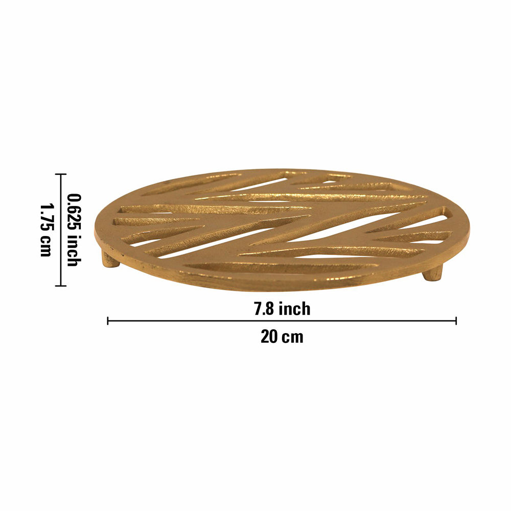 Metal Round Non-Slip Dining Place Gold Finish Trivet For Kitchen ( Pack of 1 )