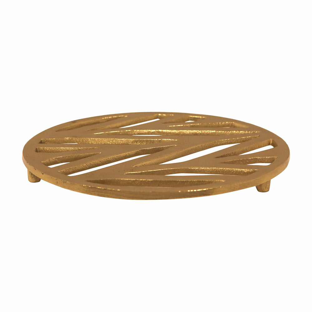 Metal Round Non-Slip Dining Place Gold Finish Trivet For Kitchen ( Pack of 1 )