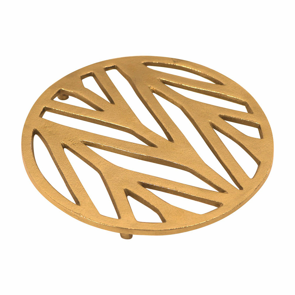 Metal Round Non-Slip Dining Place Gold Finish Trivet For Kitchen ( Pack of 1 )
