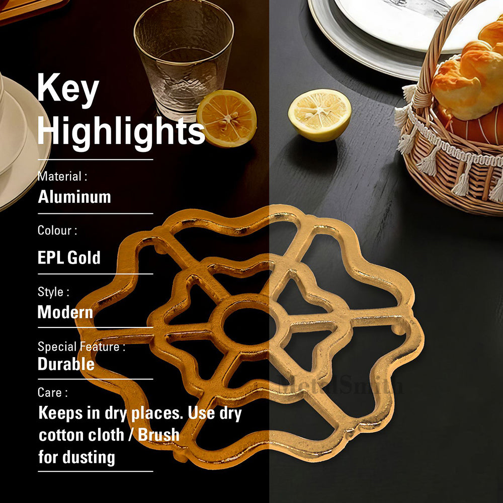 Metal Round Non-Slip Dining Place Gold Finish Trivet For Kitchen ( Pack of 1 )
