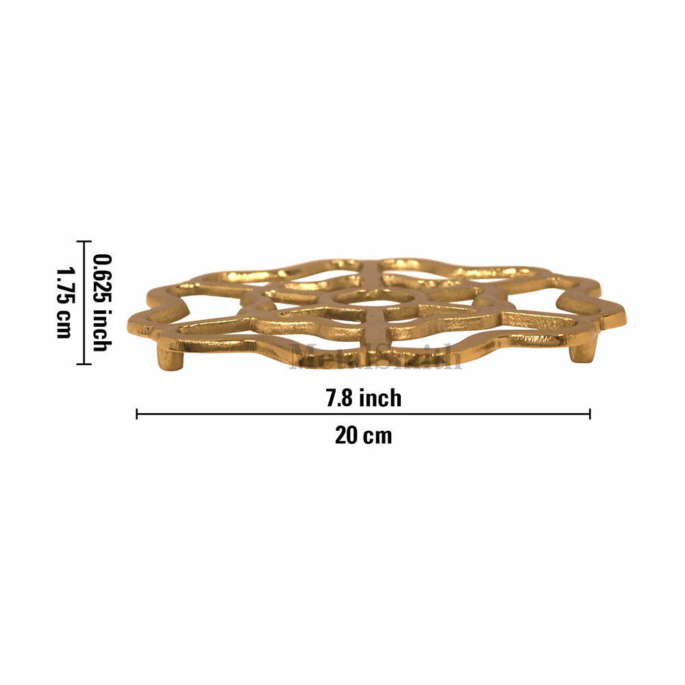 Metal Round Non-Slip Dining Place Gold Finish Trivet For Kitchen ( Pack of 1 )