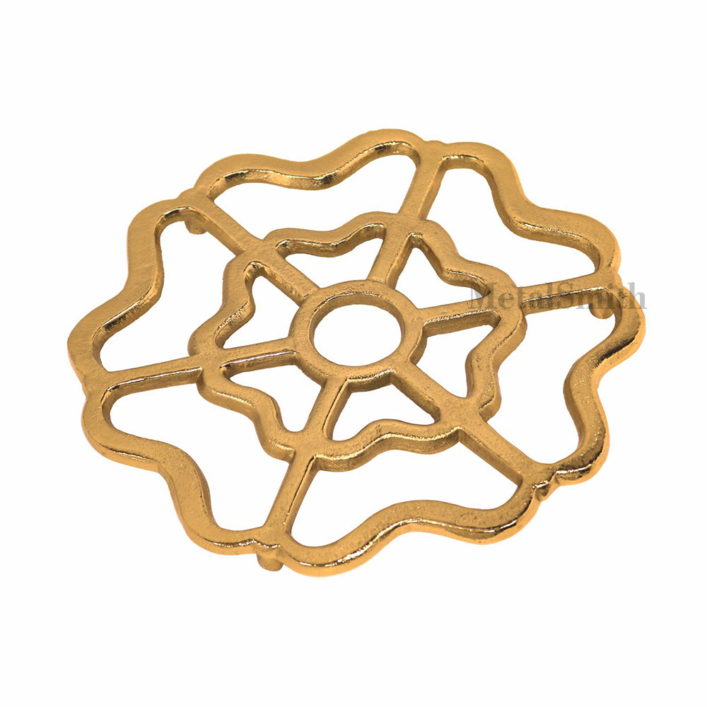 Metal Round Non-Slip Dining Place Gold Finish Trivet For Kitchen ( Pack of 1 )