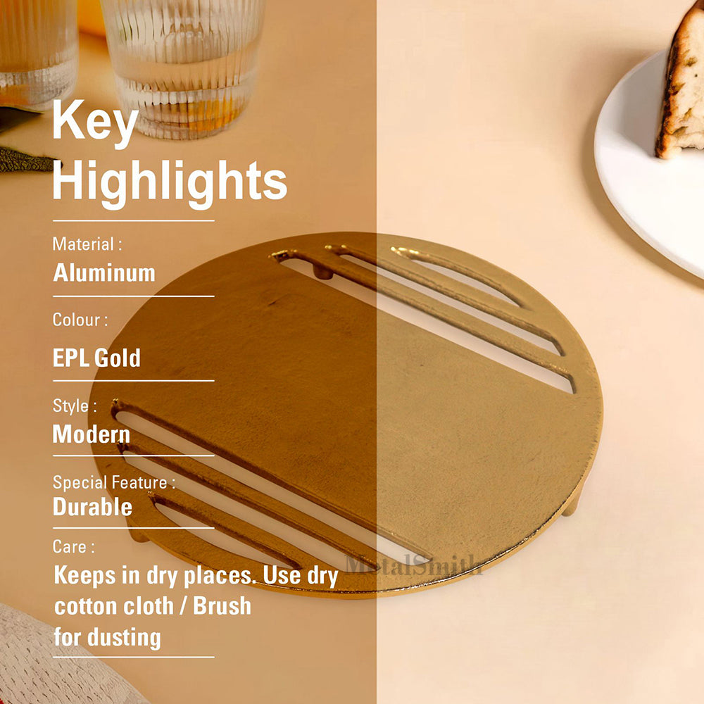 Metal Round Non-Slip Dining Place Gold Finish Trivet For Kitchen ( Pack of 1 )