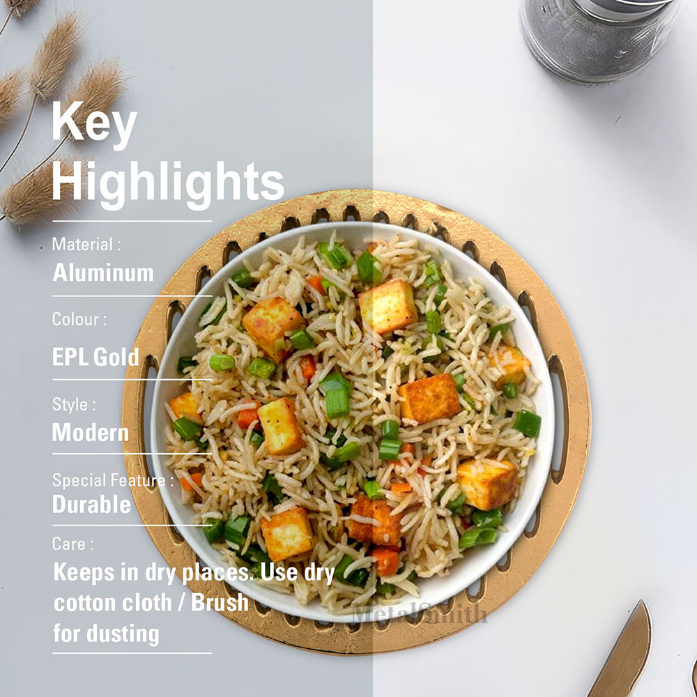 Metal Round Non-Slip Dining Place Gold Finish Trivet For Kitchen ( Pack of 1 )