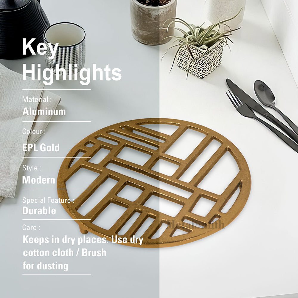 Metal Round Non-Slip Dining Place Gold Finish Trivet For Kitchen ( Pack of 1 )