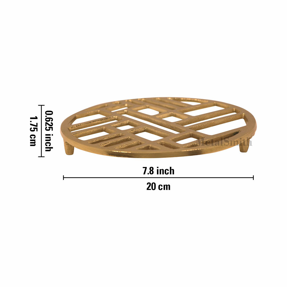 Metal Round Non-Slip Dining Place Gold Finish Trivet For Kitchen ( Pack of 1 )