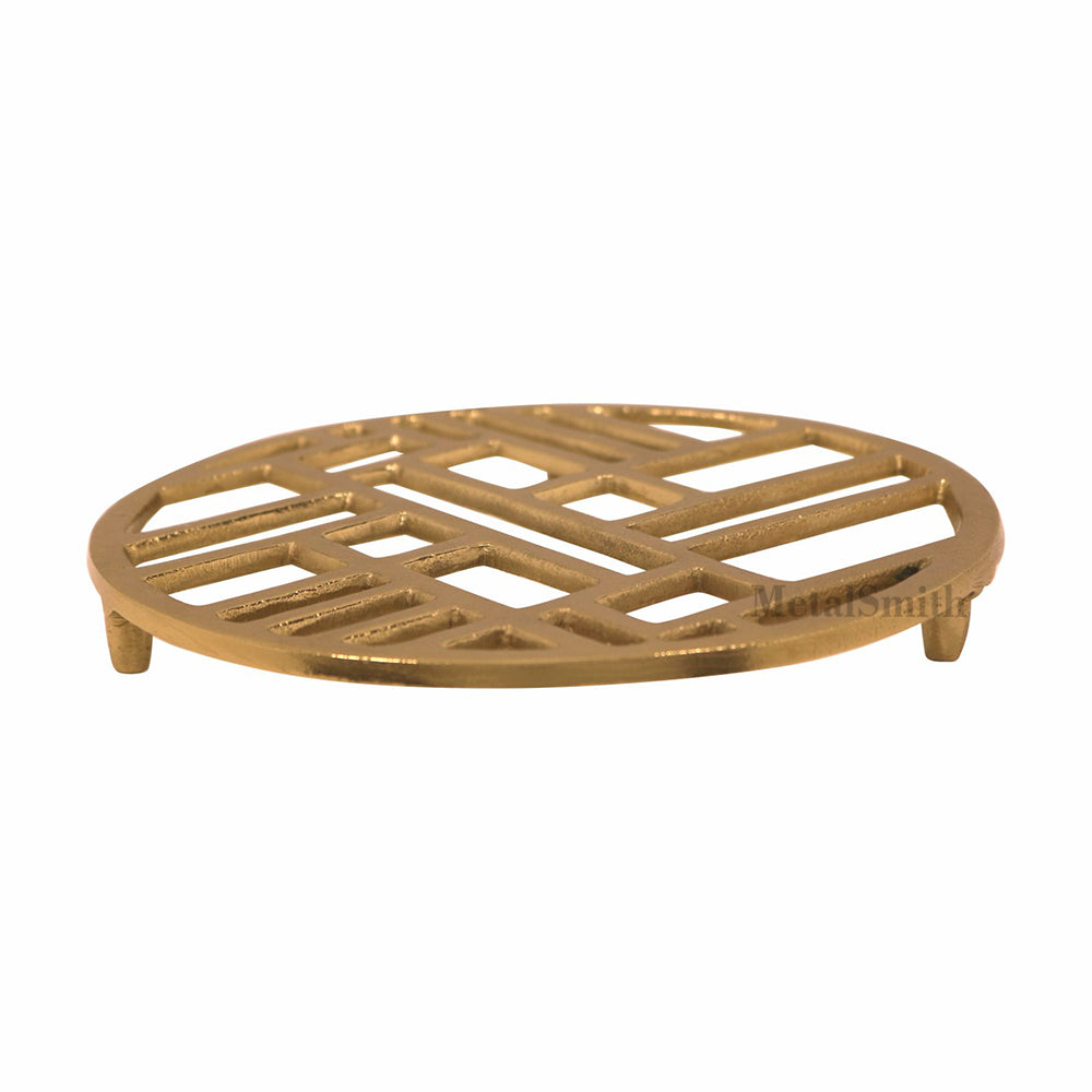 Metal Round Non-Slip Dining Place Gold Finish Trivet For Kitchen ( Pack of 1 )